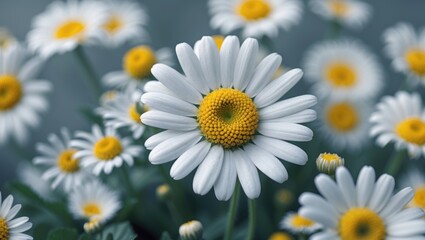 Fototapeta premium Macro Shot of White Daisy Surrounded by Blooming Flowers in Soft Focus