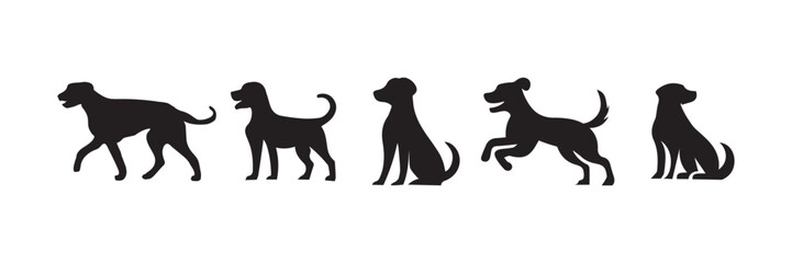 A collection of black Dog silhouette vector illustrations	
