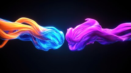 Fototapeta premium Neon fractal network of intertwining orange and blue and violet streams, glowing against the abyss.