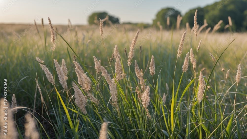 Poster serene meadow with tall wild grass and interspersed copy space for text accompaniment