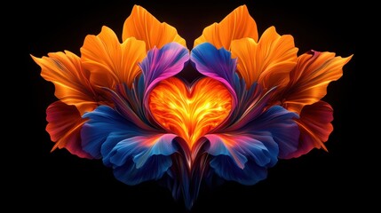 Obraz premium Radiant golden floral fractals with a glowing heart at the center.