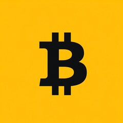 Obraz premium Bitcoin symbol in black over a yellow background digital currency blockchain