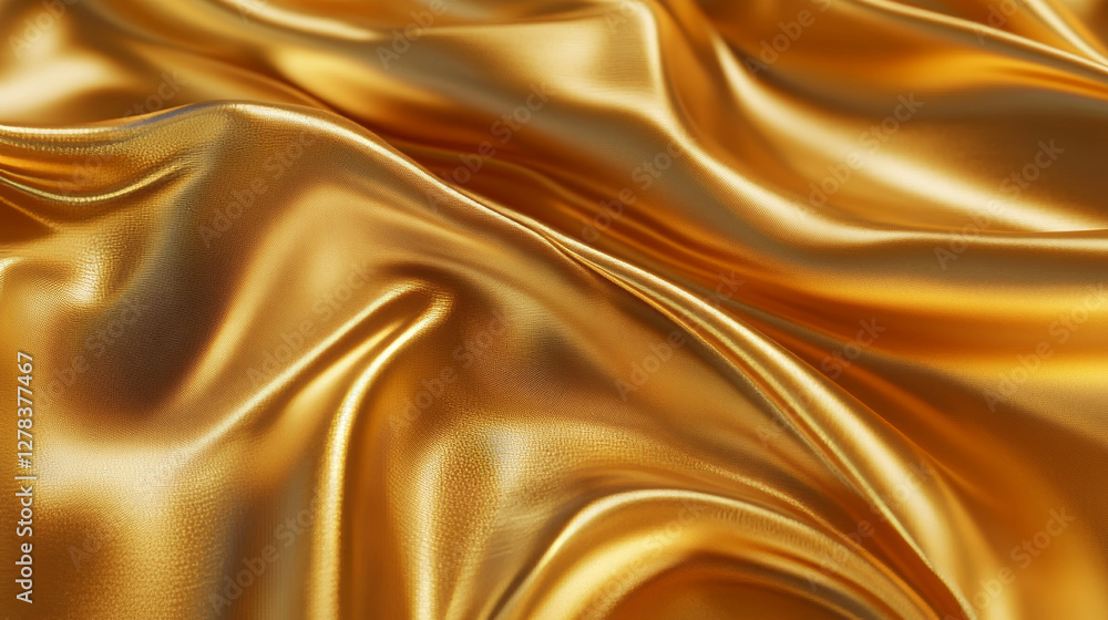 Poster golden silk fabric liquid texture. realistic vector background of satin glossy cloth with abstract w