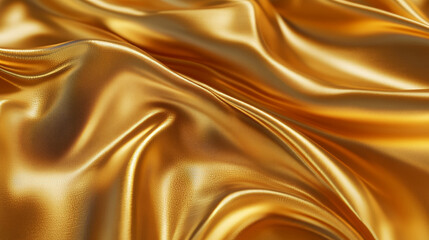Obraz premium Golden silk fabric liquid texture. Realistic vector background of satin glossy cloth with abstract waves and ripples. Luxury soft smooth gold colored drapery with folds. Elegant material with wrinkles