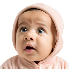 Thoughtful Baby Looking Up in Professional Studio