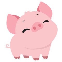 Cute cartoon Pig isolated on white background, color, vector illustration