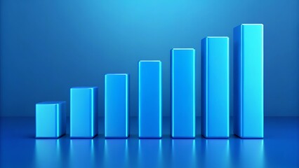 3D Blue Bar Chart Growing Graph - Business Finance and Data Analytics Concept