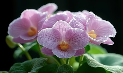 Pale Pink Orchids with Dew Drops Close Up