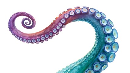 Obraz premium Octopus Tentacle: A captivating artistic portrayal of an octopus tentacle, showcasing vibrant colors and intricate details, swirling gracefully against a clean backdrop.