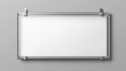 White poster in glass or acrylic frame with steel bolts in front and perspective view. Vector realistic mockup of 3d plexiglass clear board with blank sheet isolated on transparent background