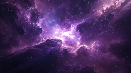 Fototapeta premium A Breathtaking Cosmic Scene of Colorful Nebula with Vibrant Purple and Black Tones, Illuminating Stars and a Deep Space Background