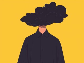 vector illustration of a man thinking. Cloudy Mind