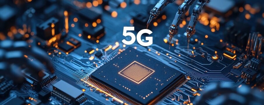 Futuristic Illustration of 5G Technology and Robotic Innovation