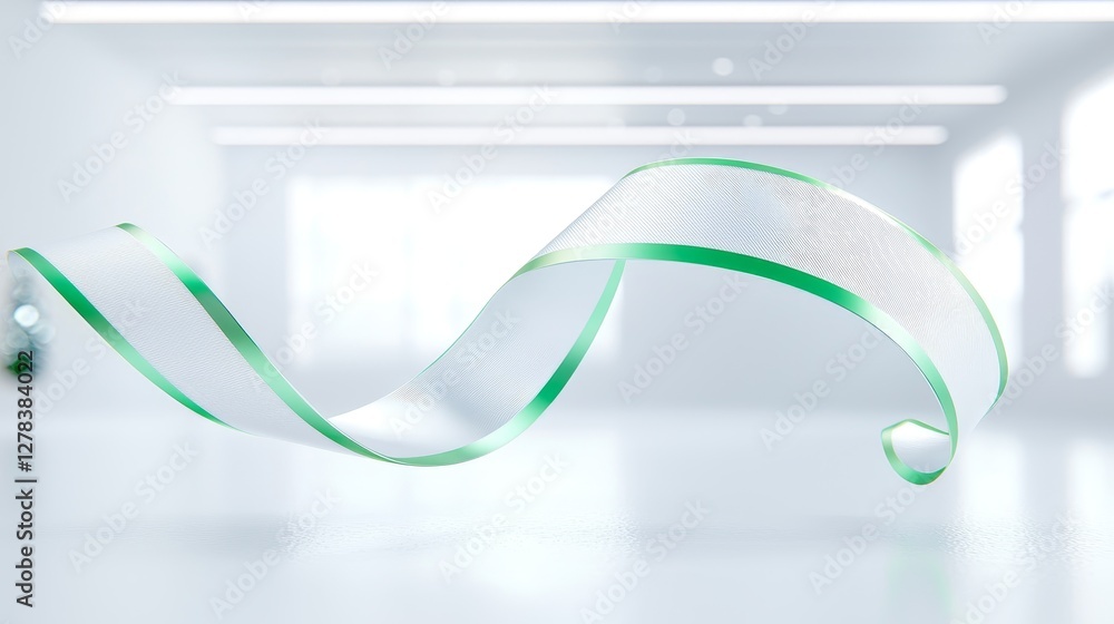 Poster Dynamic green ribbon flowing in a modern studio abstract art bright and minimalistic environment