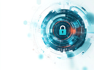 Secure digital lock icon in futuristic technology background, symbolizing cybersecurity and data protection. design features vibrant blue and red hues, creating modern and sleek appearance