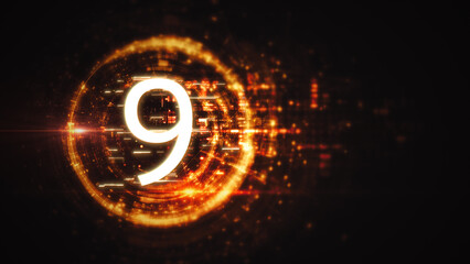 Futuristic countdown timer animation from 10 to 0 seconds for video and film projects, featuring sleek digital effects, dynamic transitions, and high-tech visual elements