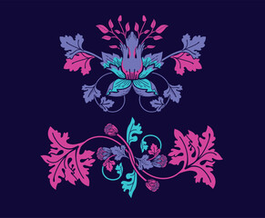 Vintage floral element for modern damask style patterns