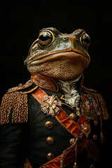 Frog in a historic uniform