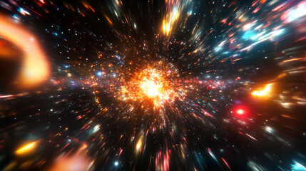 HyperspaceJump:Avibrant,dynamicimageofastarshiptraversingthroughacolorfulnebula.