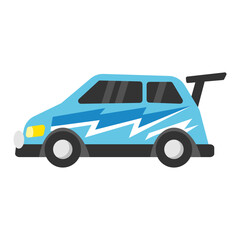 Blue toy car with a spoiler.