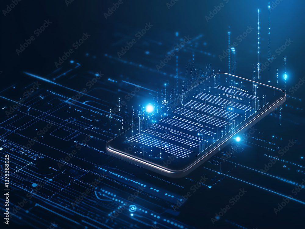 Poster digital smartphone with data visualization and technology interface