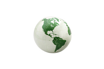 Naklejka premium A globe with green continents on a white background symbolizes environmental consciousness, sustainability, isolated on a transparent background