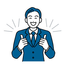 両手でgoodのジェスチャーをする笑顔のビジネスマンのイラスト