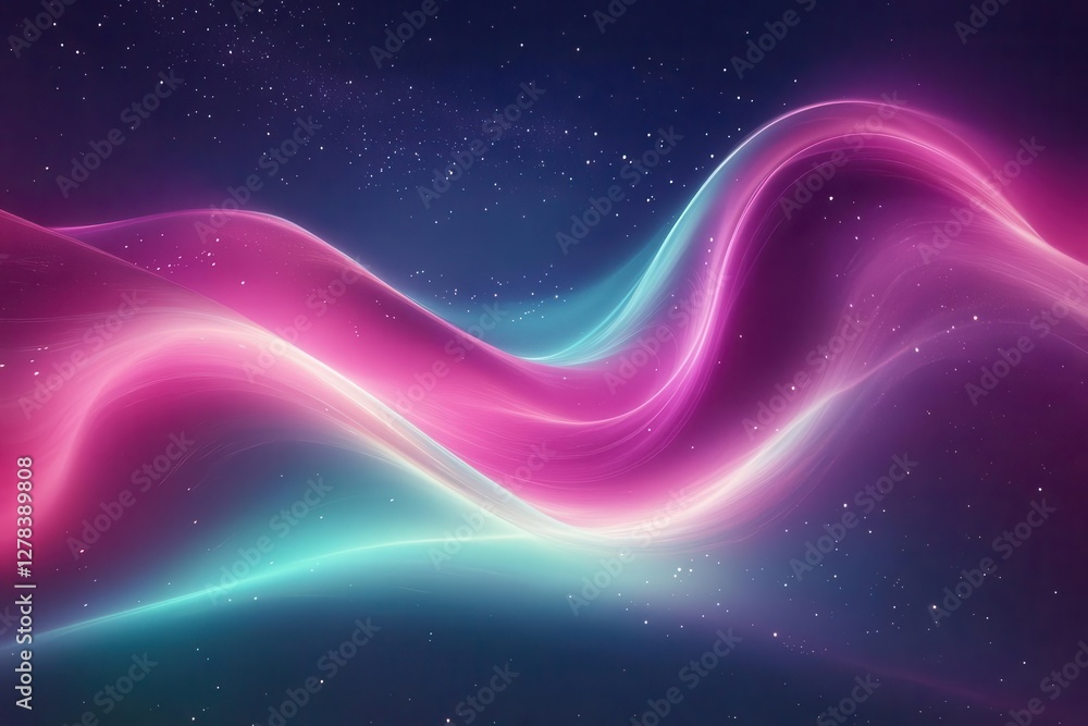 Wall mural ethereal aurora borealis waves dancing across deep space, iridescent colors morphing through cyan an