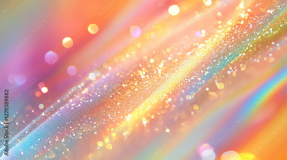 Poster prism rainbow light with flare effect background. crystal glass overlay texture with diamond iridesc