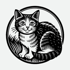 black and white cat vector illustration
