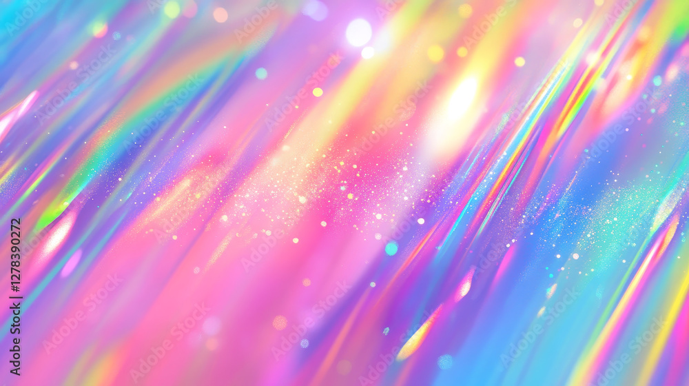 Poster prism rainbow light with flare effect background. crystal glass overlay texture with diamond iridesc