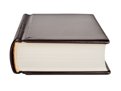 Closed brown leather book with transparent background studio minimalist style side view