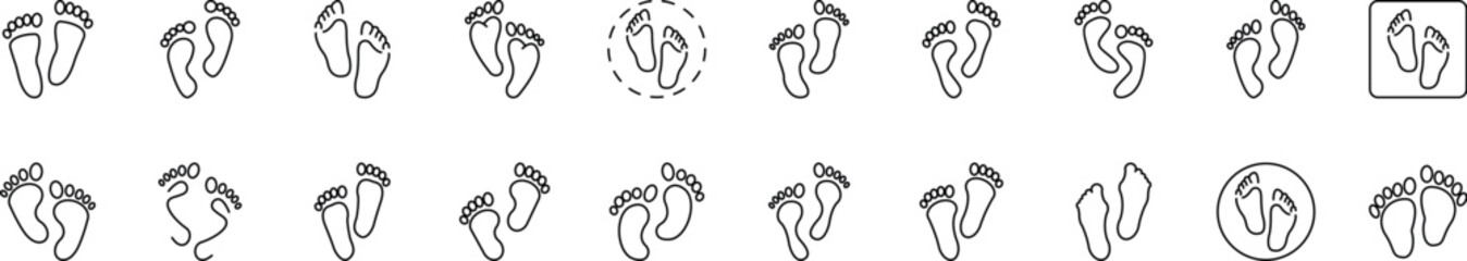 Footprint Line Icon Collection. Outline Signs for Graphic and Web Design, Apps, Adverts, Various Cards