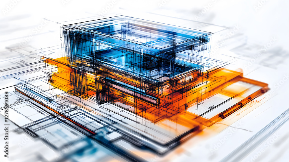 Poster Abstract architectural design with layered transparent elements