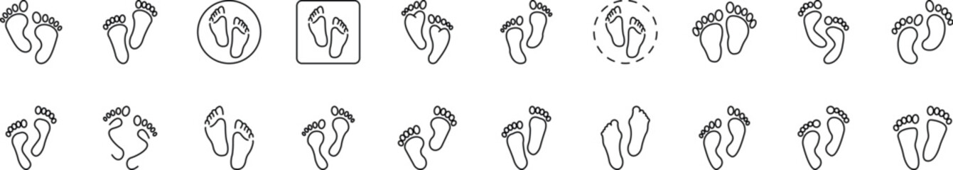 Footprint Line Icon Pack. Outline Signs for Graphic and Web Design, Apps, Adverts, Various Cards