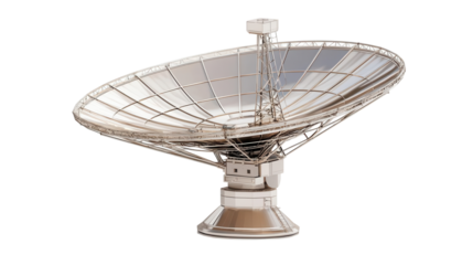 Satellite dish transparent background high-definition image scientific equipment studio environment side view technology concept