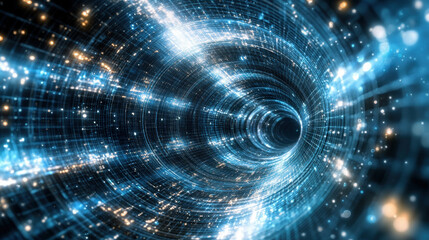 Obraz premium Abstractdigitaltunnelofswirlingdataandlight