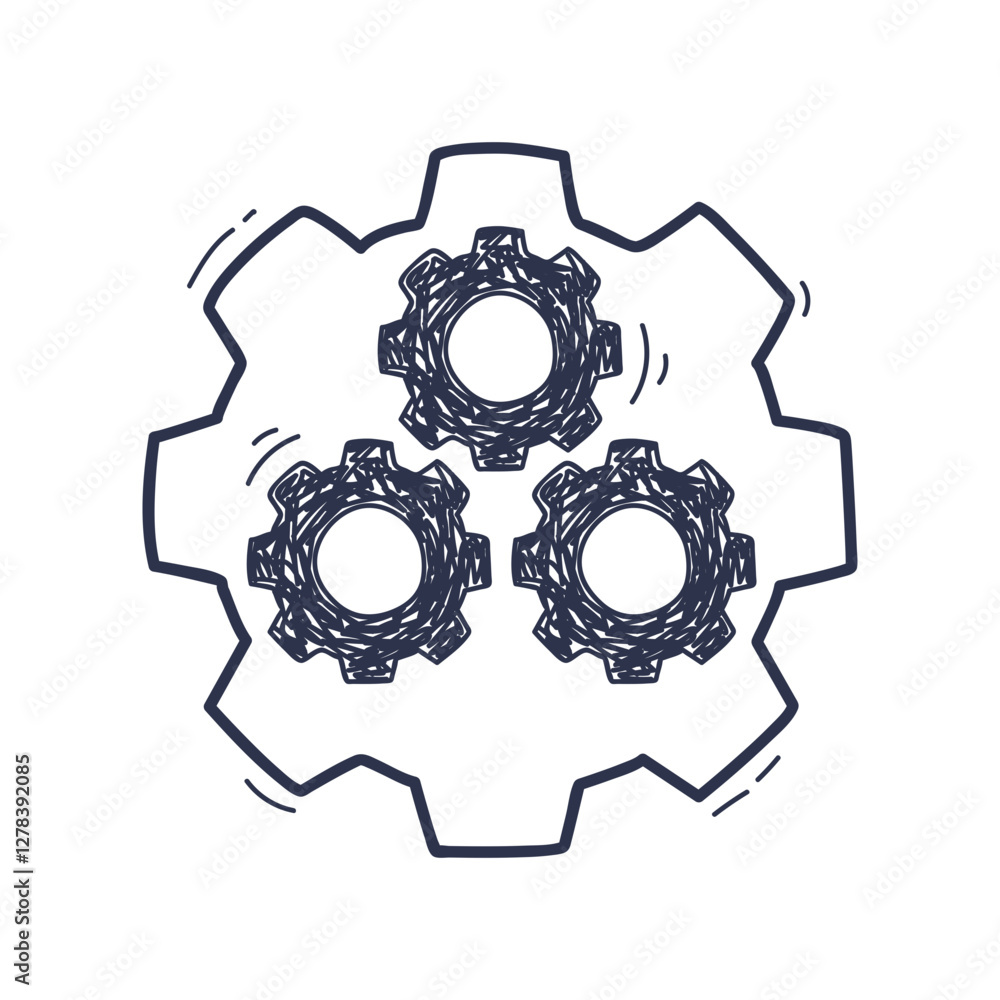 Poster three interlocking gears symbolize teamwork and efficiency.