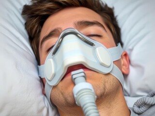 Sleep Apnea patient wears mask on face for therapy