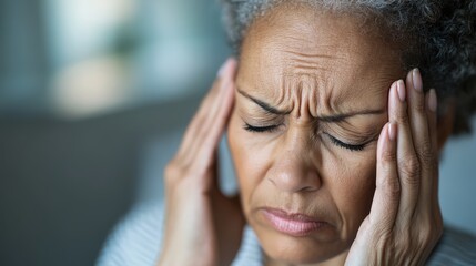 Older woman experiencing intense anxiety and panic in her living room