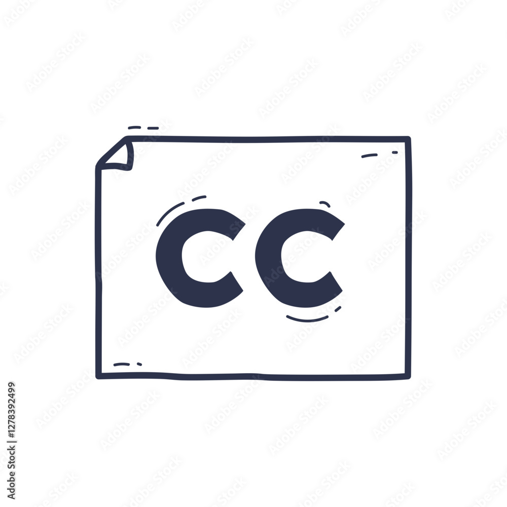 Poster illustration of a page with 'cc', symbolizing closed captions or creative commons.