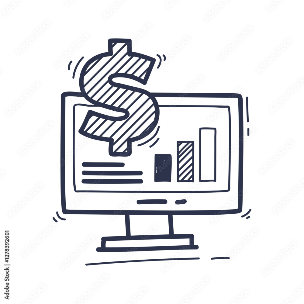 Poster a computer monitor displays a bar graph with a dollar sign, symbolizing financial growth.