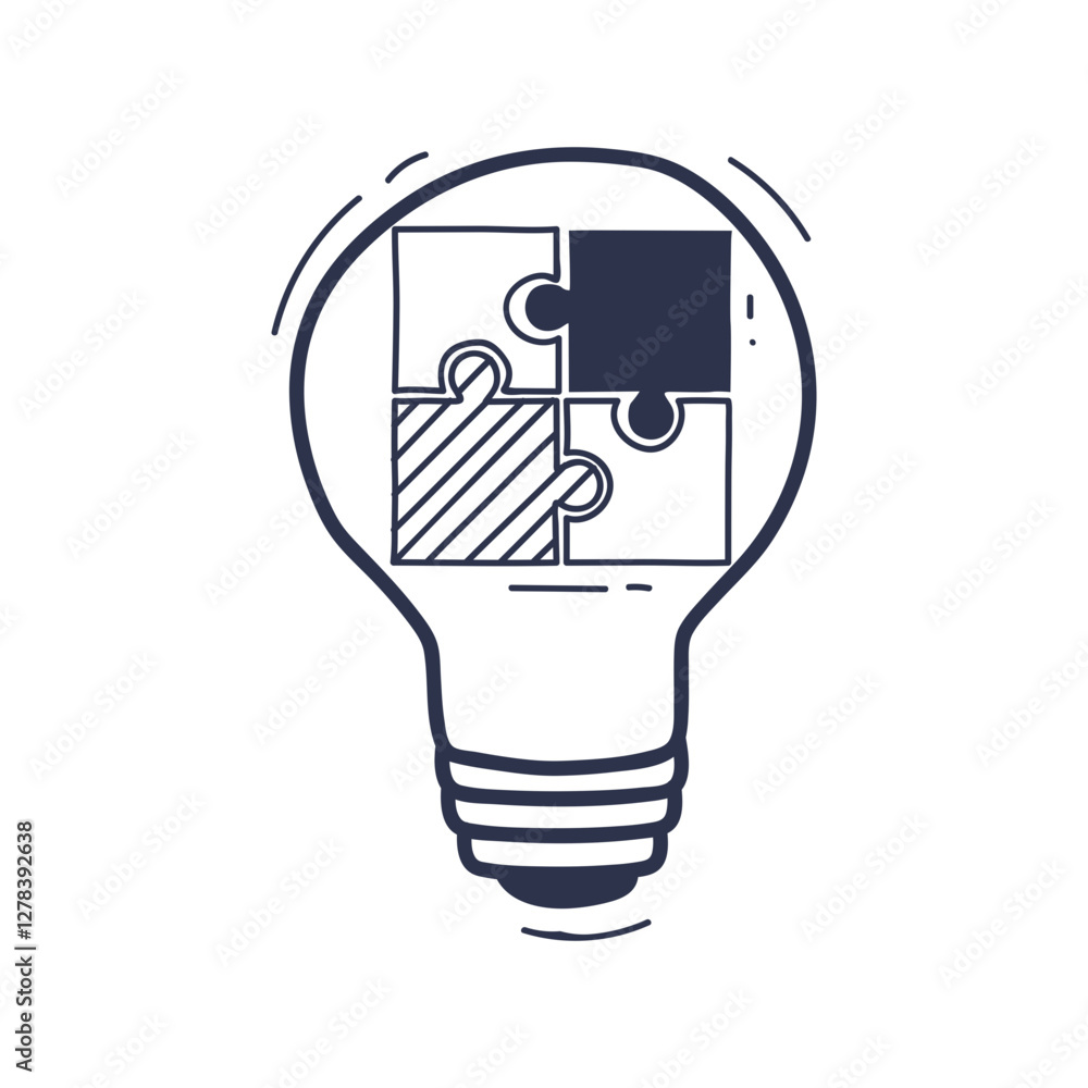 Aufkleber puzzle pieces form a lightbulb, symbolizing innovation and problem-solving.