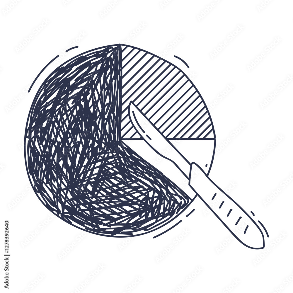 Poster a pie chart being dissected by a scalpel, symbolizing data analysis.