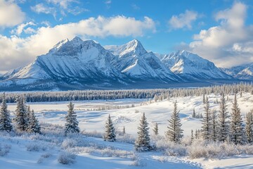 Majestic Winter Mountain Landscape Serene Snow Covered Peaks Frosty Trees Winter Wonderland Breathtaking Scenery Picturesque View Stunning Nature Cold