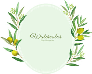 Watercolor olive branch frame illustration © hwikyung