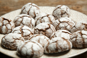Rustic Cool Whip Chocolate Cookies with Powdered Sugar