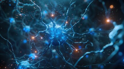 Glowing Neuron Network, Microscopic View, Science Background, Medical Illustration