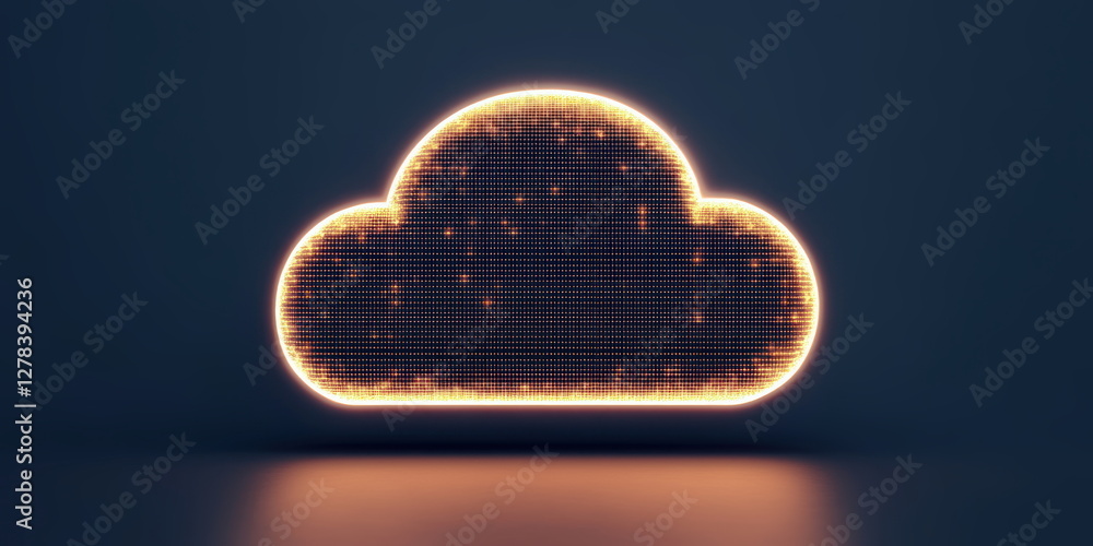 Poster digital cloud icon with glowing outline and technology elements