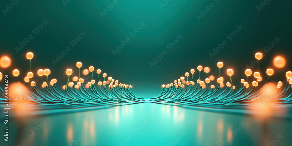 Poster glowing lights and waves abstract background in turquoise blue